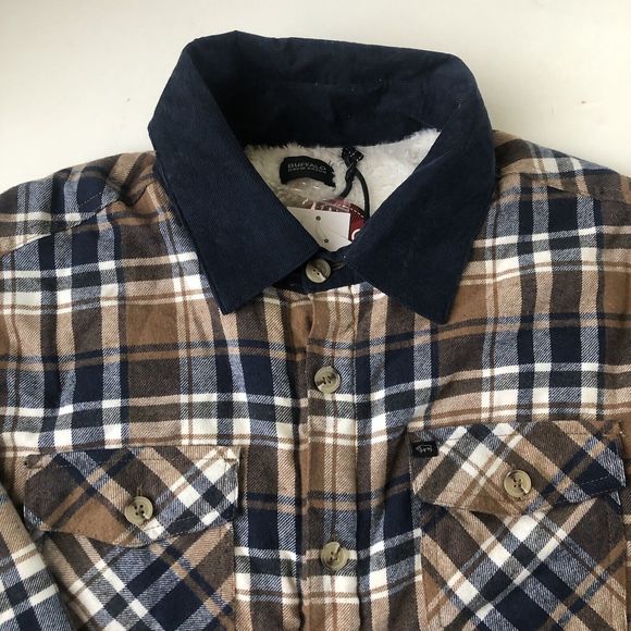 David Bitton Buffalo Brown Plaid Flannel Button Up Shacket Mens Medium Fleece - Picture 3 of 13